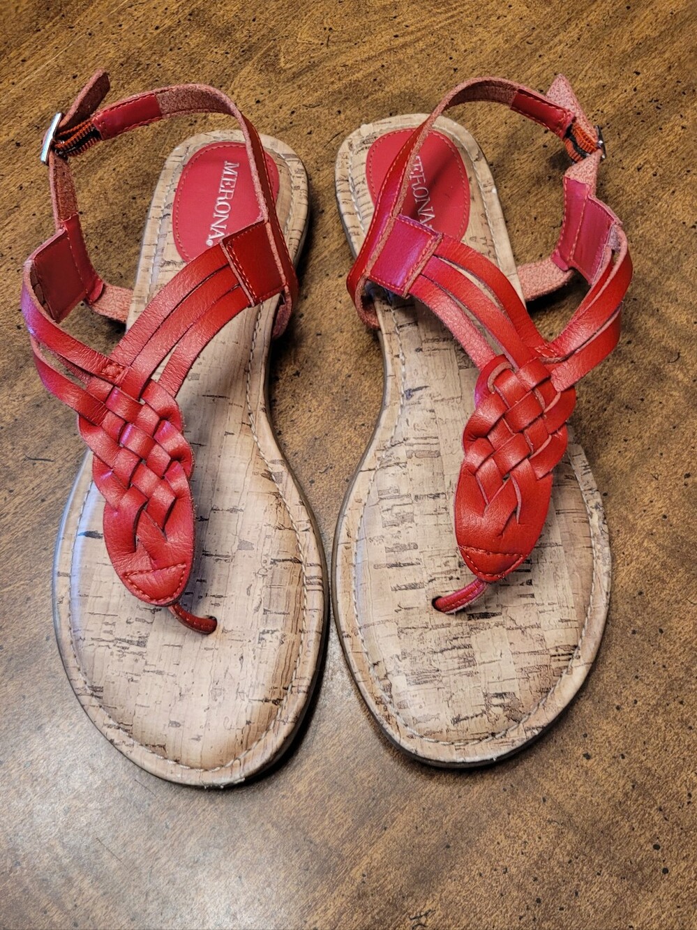 Bright Tomato Red Leather flat Sandals
